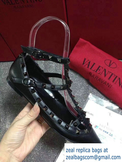 VALENTINO SHEEPSKIN CAGE ROCKSTUD NOIR BALLET FLAT BLACK - Click Image to Close