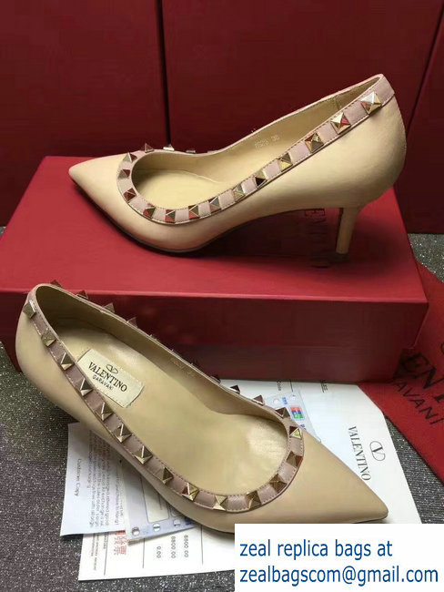 VALENTINO SHEEPSKIN ROCKSTUD PUMP 6.5CM NUDE - Click Image to Close