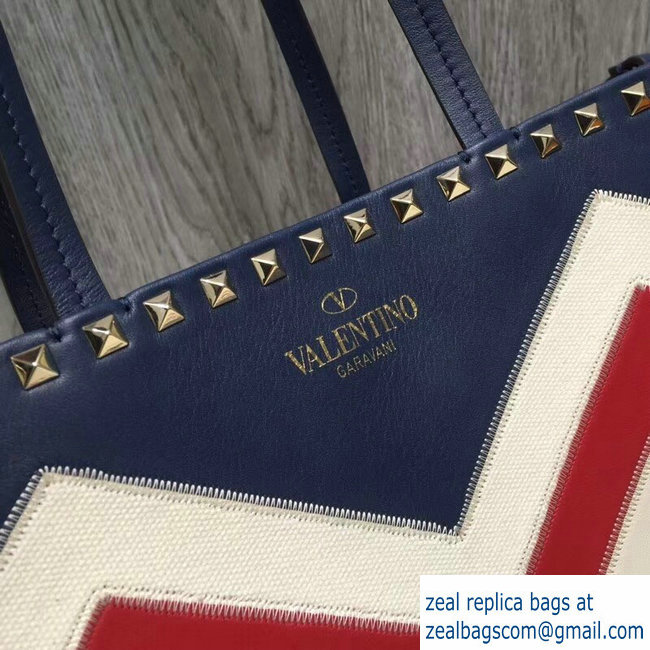 Valentino Chevron Motif Rockstud Small Shopper Tote Bag Blue 2019 - Click Image to Close