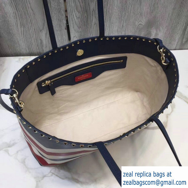 Valentino Chevron Motif Rockstud Small Shopper Tote Bag Blue 2019 - Click Image to Close