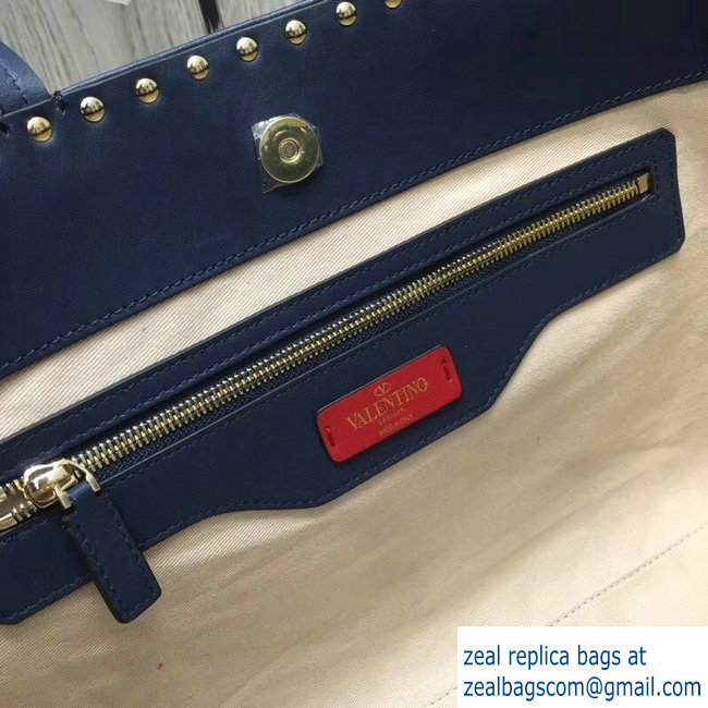 Valentino Chevron Motif Rockstud Small Shopper Tote Bag Blue 2019 - Click Image to Close