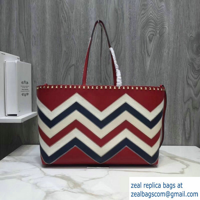 Valentino Chevron Motif Rockstud Small Shopper Tote Bag Red 2019