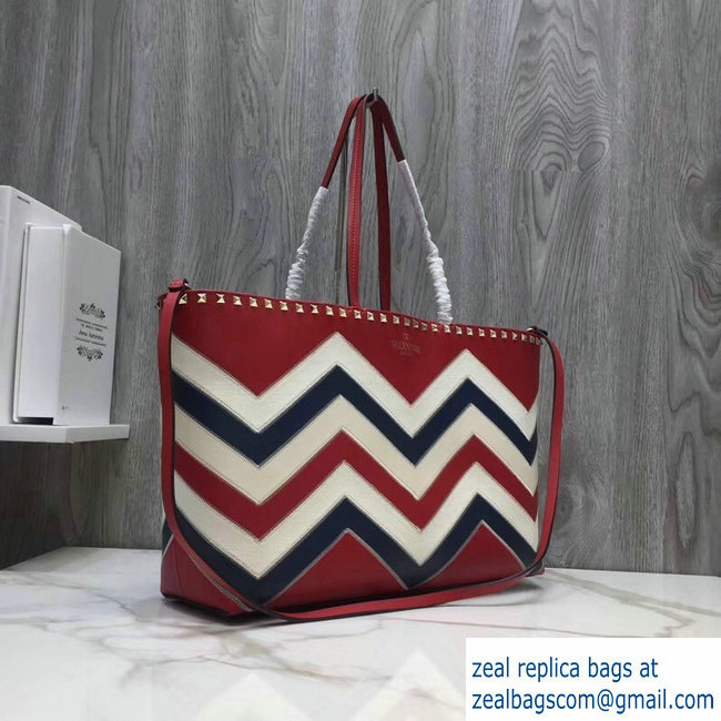 Valentino Chevron Motif Rockstud Small Shopper Tote Bag Red 2019 - Click Image to Close