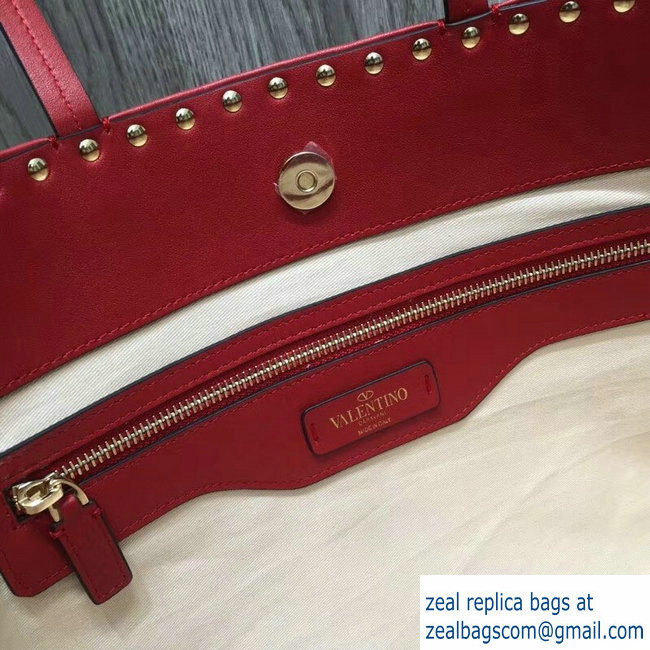 Valentino Chevron Motif Rockstud Small Shopper Tote Bag Red 2019 - Click Image to Close