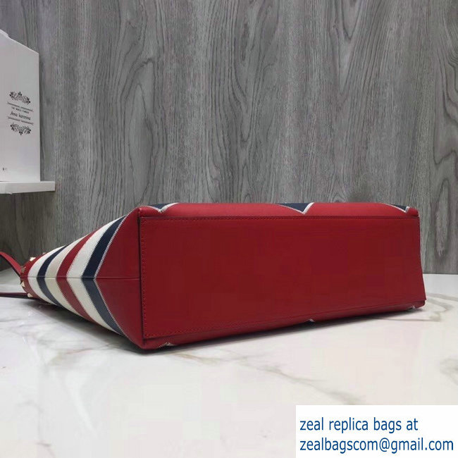 Valentino Chevron Motif Rockstud Small Shopper Tote Bag Red 2019