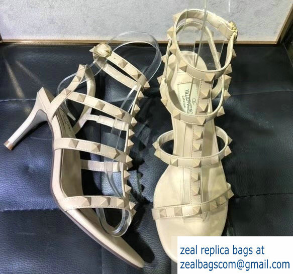 Valentino Heel 6.5cm Cage Rockstud Sandals All Over Nude 2019