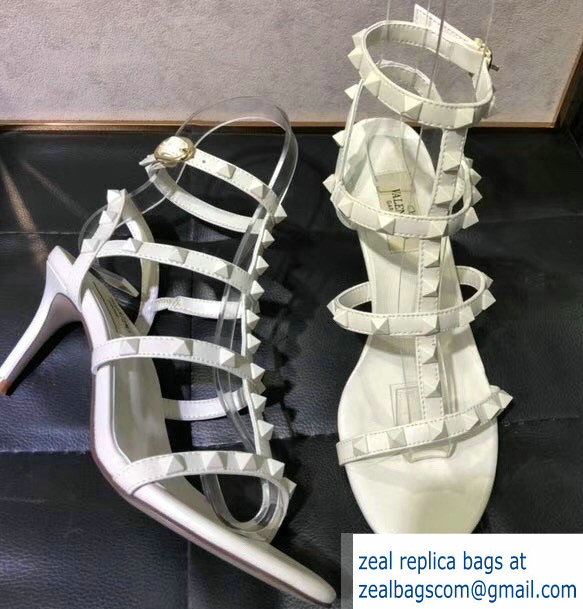 Valentino Heel 6.5cm Cage Rockstud Sandals All Over White 2019 - Click Image to Close