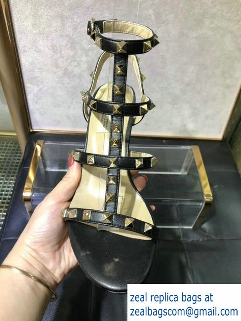 Valentino Heel 6.5cm Cage Rockstud Sandals Black 2019 - Click Image to Close