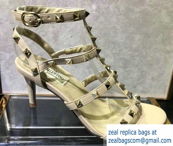 Valentino Heel 6.5cm Cage Rockstud Sandals Nude 2019