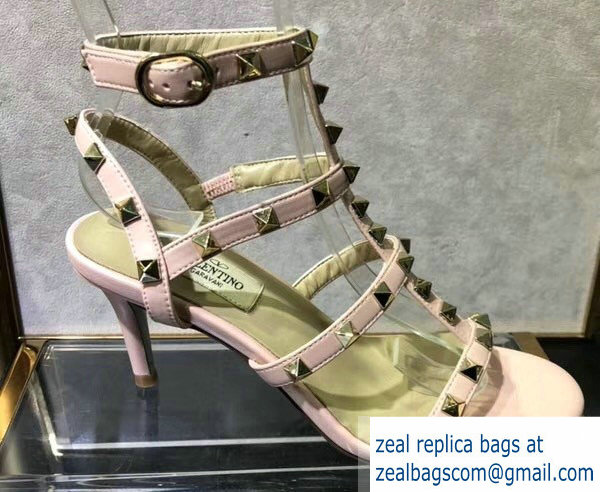 Valentino Heel 6.5cm Cage Rockstud Sandals Pink 2019 - Click Image to Close