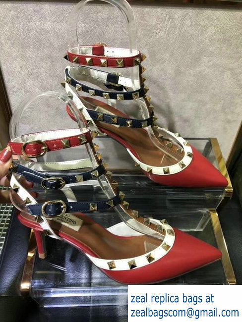 Valentino Heel 6.5cm Rockstud Multicolored Ankle Strap Pumps 2019 - Click Image to Close