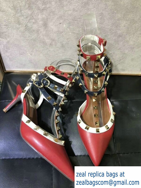 Valentino Heel 6.5cm Rockstud Multicolored Ankle Strap Pumps 2019 - Click Image to Close