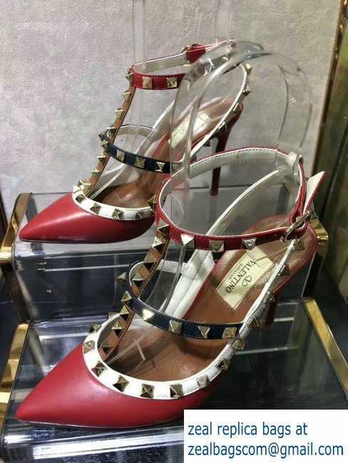 Valentino Heel 9.5cm Rockstud Multicolored Ankle Strap Pumps 2019 - Click Image to Close