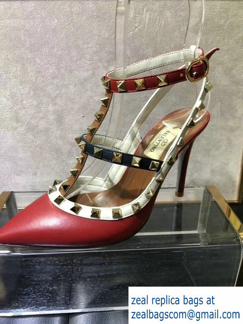 Valentino Heel 9.5cm Rockstud Multicolored Ankle Strap Pumps 2019 - Click Image to Close