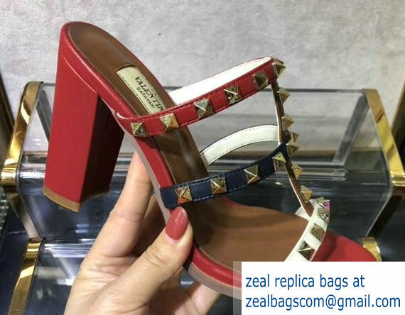 Valentino Heel 9.5cm Rockstud Multicolored Trims Mules Sandals 2019 - Click Image to Close