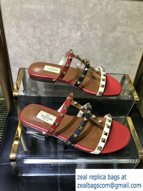 Valentino Rockstud Multicolored Trims Slide Sandals 2019