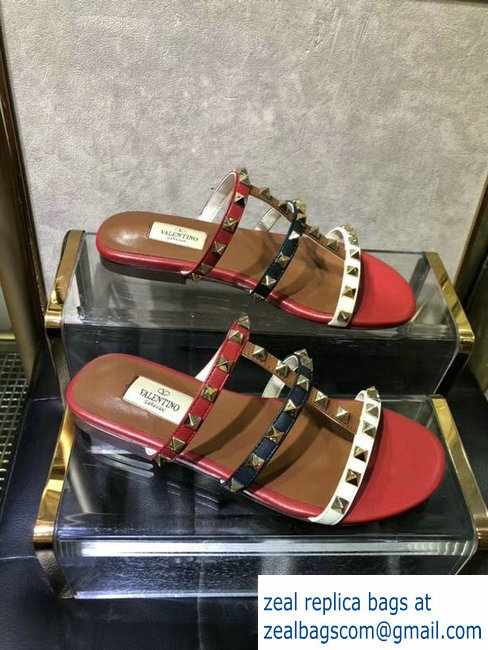 Valentino Rockstud Multicolored Trims Slide Sandals 2019 - Click Image to Close