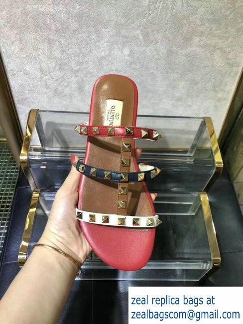 Valentino Rockstud Multicolored Trims Slide Sandals 2019