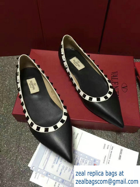 Valentino sheepskin rockstud ballet flats black white - Click Image to Close