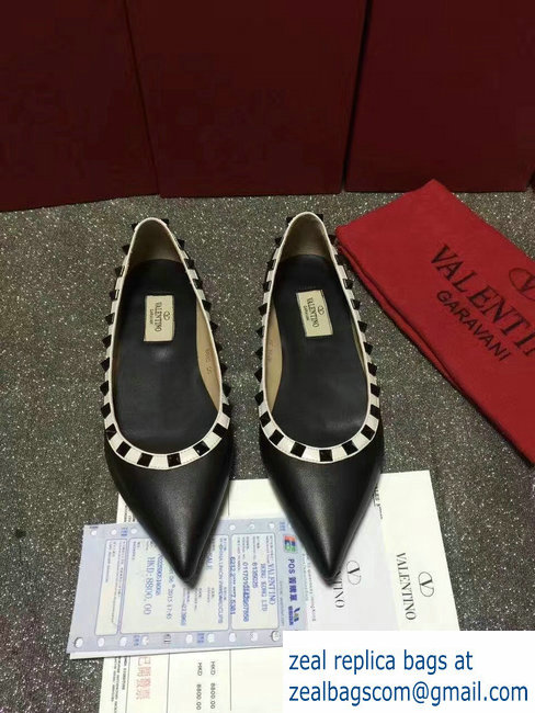 Valentino sheepskin rockstud ballet flats black white - Click Image to Close