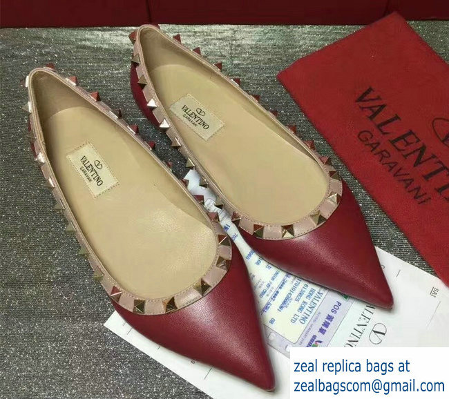 Valentino sheepskin rockstud ballet flats dark red - Click Image to Close