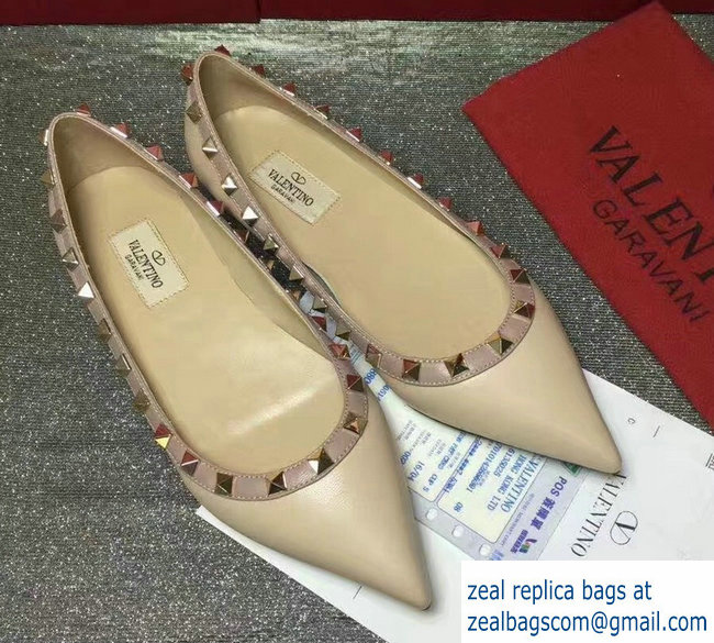 Valentino sheepskin rockstud ballet flats nude