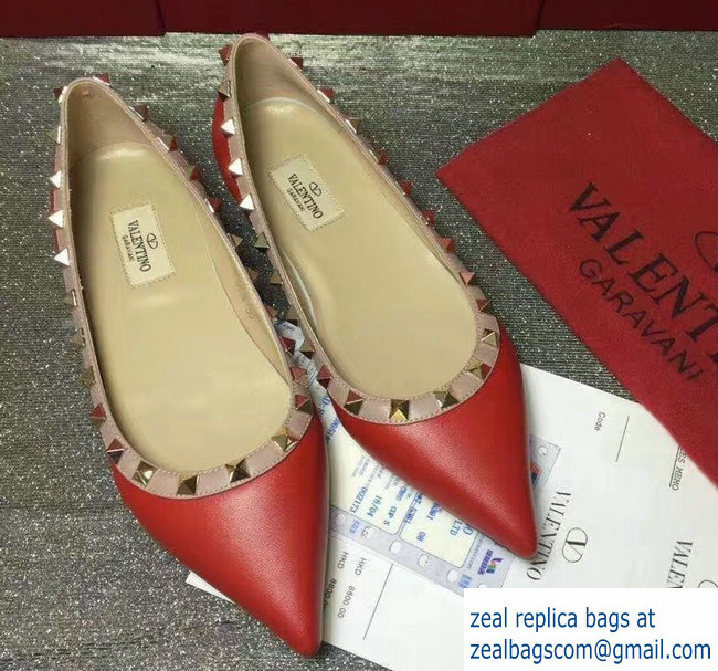 Valentino sheepskin rockstud ballet flats red