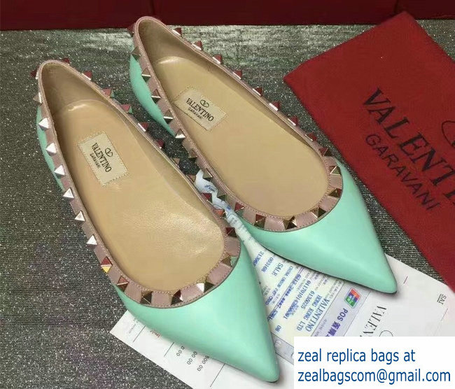 Valentino sheepskin rockstud ballet flats turquoise - Click Image to Close