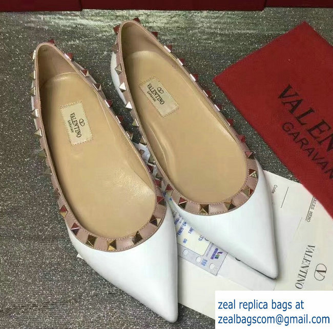 Valentino sheepskin rockstud ballet flats white