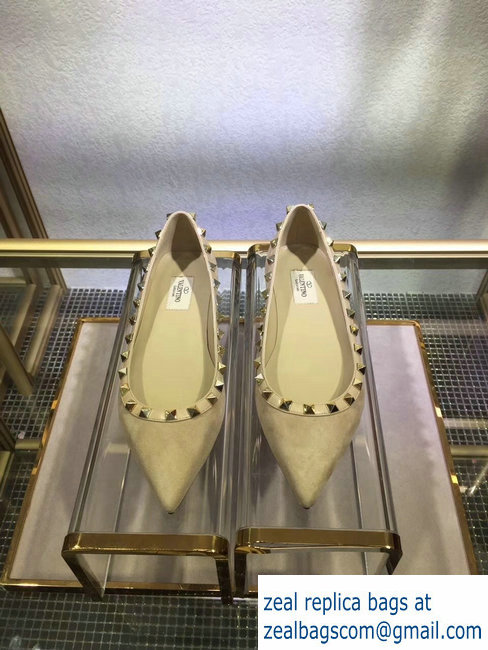 Valentino suede rockstud ballet flats beige - Click Image to Close