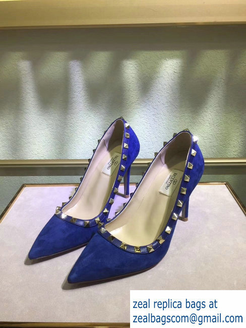 Valentino suede rockstud pump 9.5cm blue