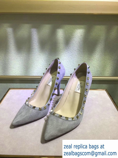 Valentino suede rockstud pump 9.5cm grey