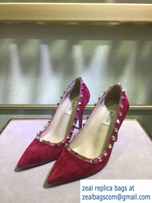 Valentino suede rockstud pump 9.5cm red