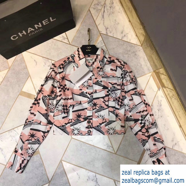 chanel spring 2019 star printed silk shirt pink - Click Image to Close