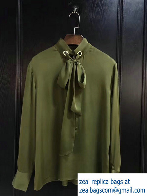 chloe olive green silk shirt with ribbons spring 2019