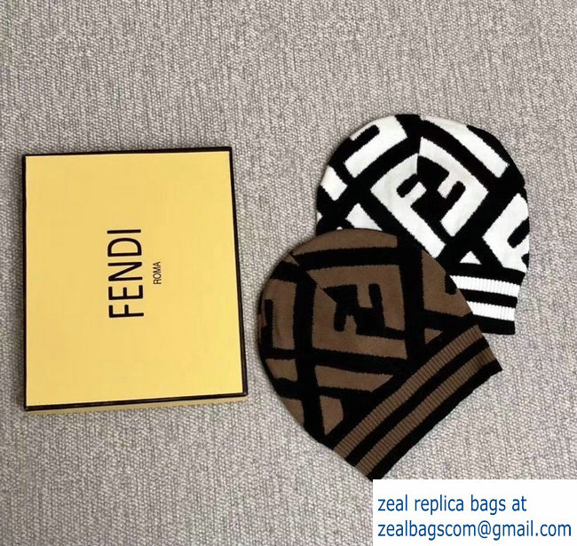 fendi logo woolen knitwear hat black/white 2018