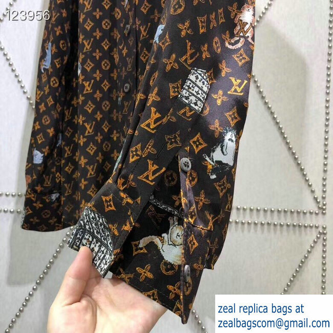 louis vuitton spring 2019 motif-printed-longsleeve-shirt black - Click Image to Close