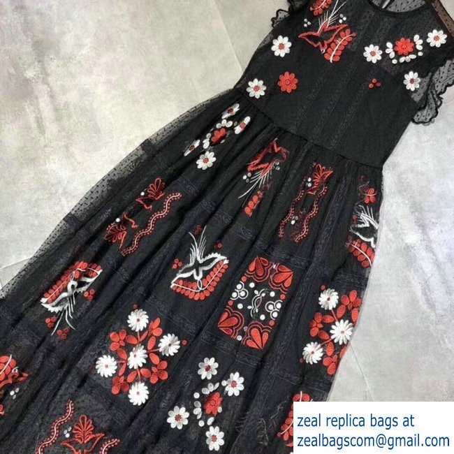 valentino black lace floral embroidered midi dress 2018