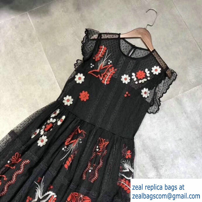 valentino black lace floral embroidered midi dress 2018