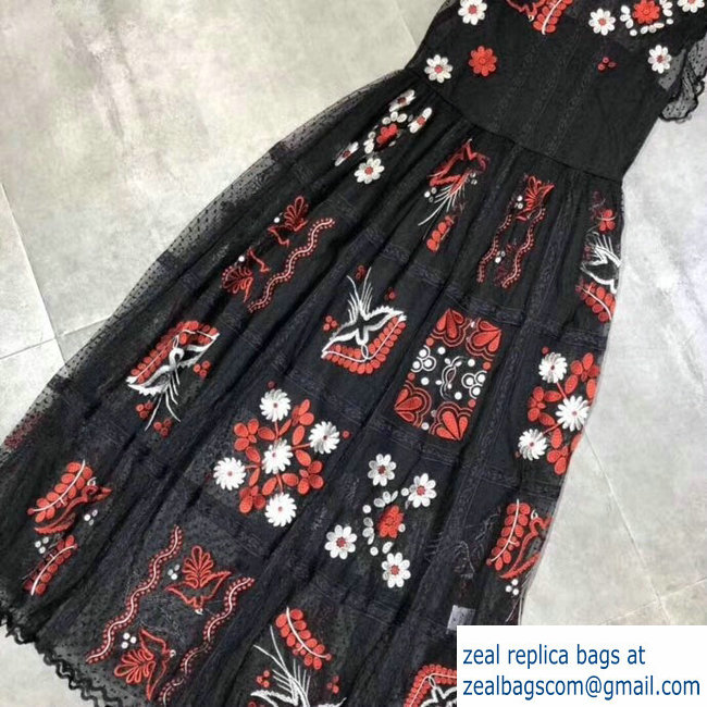 valentino black lace floral embroidered midi dress 2018 - Click Image to Close