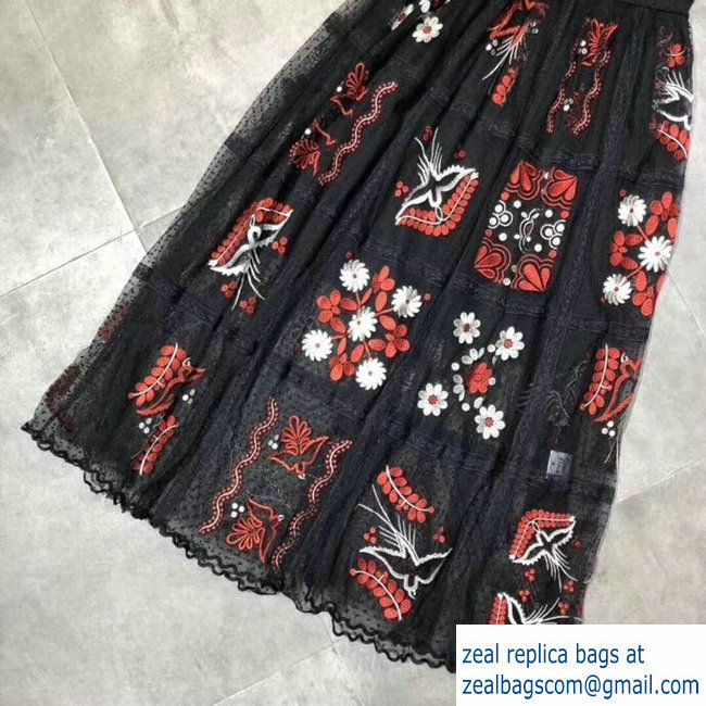valentino black lace floral embroidered midi dress 2018
