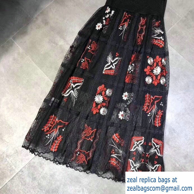 valentino black lace floral embroidered midi dress 2018