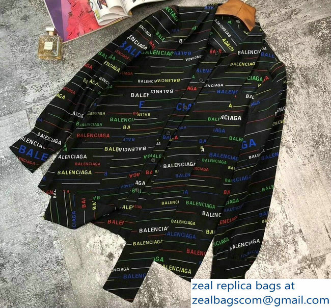 Balenciaga All Over Logo Bow Blouse Shirt Multicolor 2019