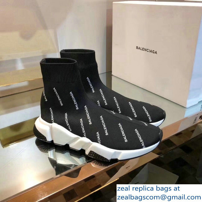 Balenciaga Knit Sock Speed Trainers Sneakers All Over Logo Black 2019 - Click Image to Close