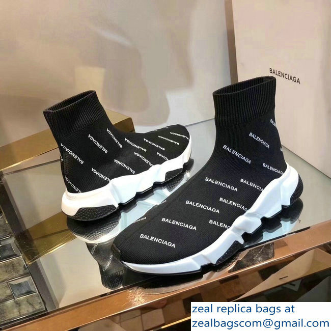 Balenciaga Knit Sock Speed Trainers Sneakers All Over Logo Black 2019