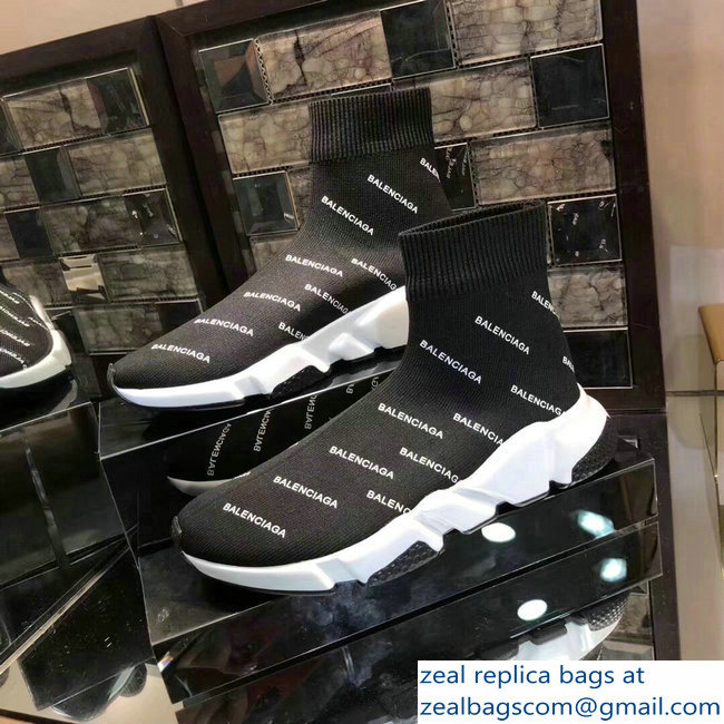 Balenciaga Knit Sock Speed Trainers Sneakers All Over Logo Black 2019