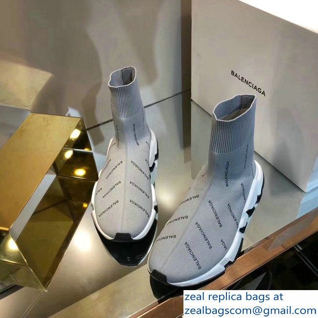 Balenciaga Knit Sock Speed Trainers Sneakers All Over Logo Gray 2019