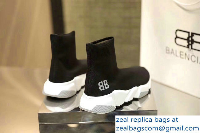 Balenciaga Knit Sock Speed Trainers Sneakers BB Black/White 2019 - Click Image to Close