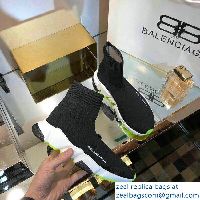 Balenciaga Knit Sock Speed Trainers Sneakers Black/White/Fluo Green 2019 - Click Image to Close