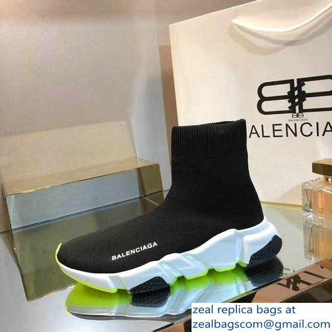 Balenciaga Knit Sock Speed Trainers Sneakers Black/White/Fluo Green 2019